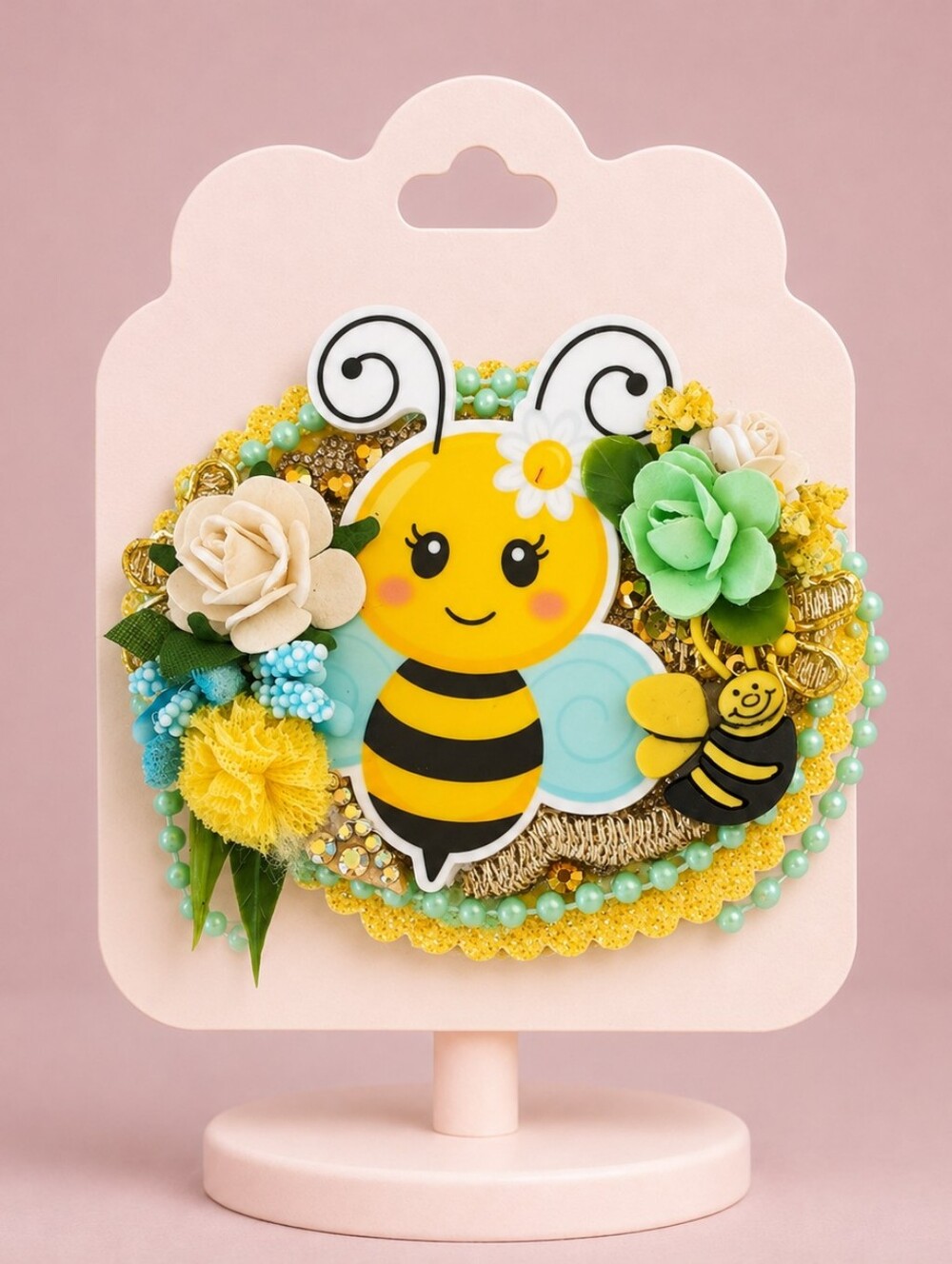 Handmade Cute Bee Hair Clip for Kids - Yellow & Green✨🎀